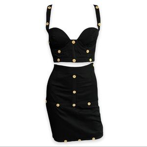 Versace Jeans Couture Vintage Black Bondage Bustier and Skirt Set